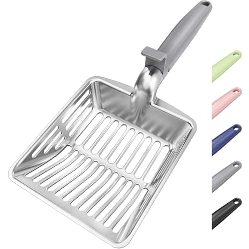 Large Metal Cat Litter Scoop w/ Deep Shovel, Dual-Size Holes & Hanging Hook