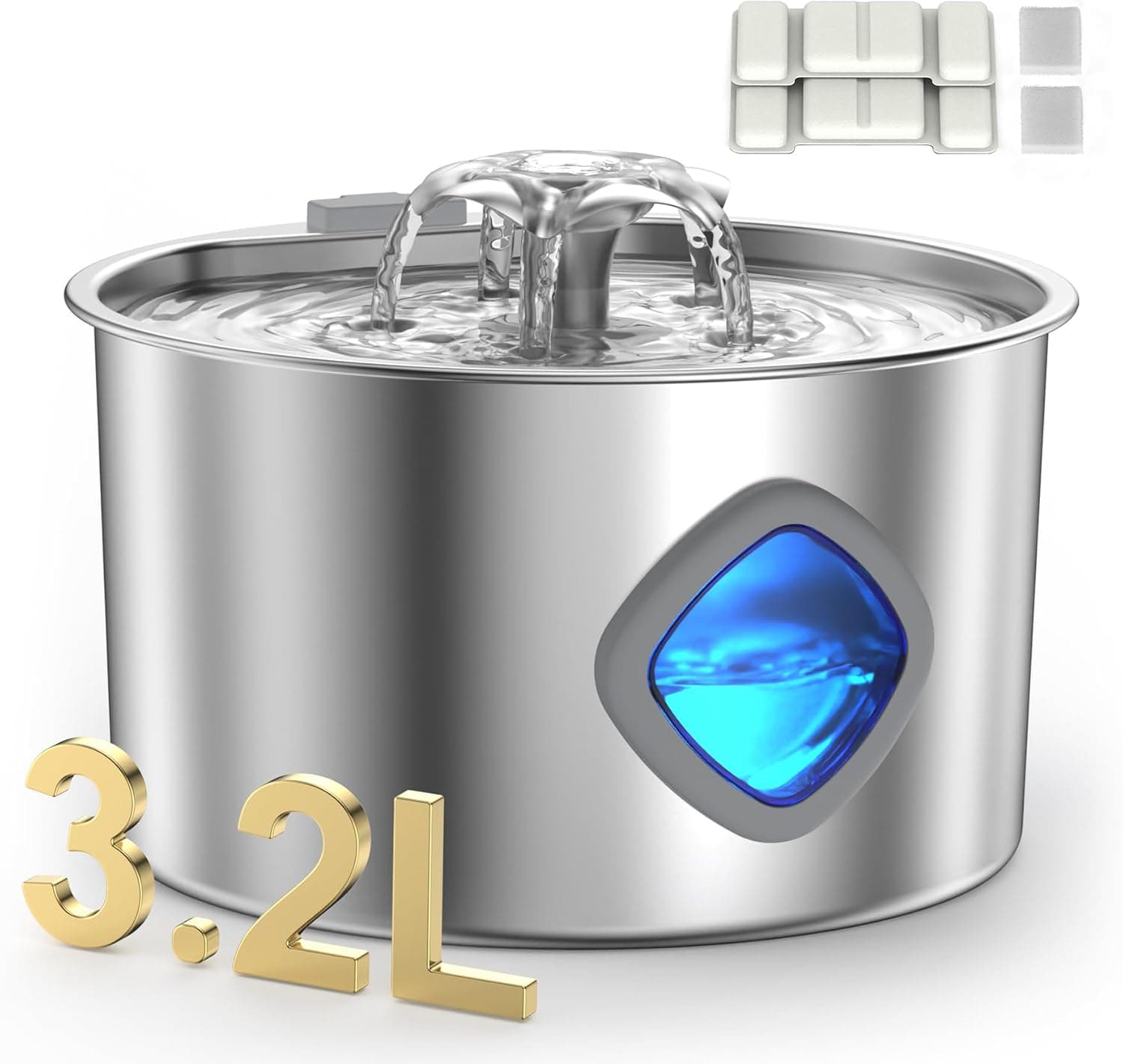 Cat Water Fountain Stainless Steel 108oz/3.2L Silent Dog Water Dispenser with 2 Filters