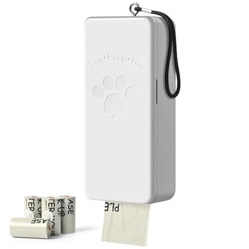 Dog Poop Bag Dispenser Wall Mount with Magnetic Lid, Quick Pull & Easy Access, White Dog Poop Bag Holder for Outdoor Yard, Includes 4 Rolls (60 Bags)