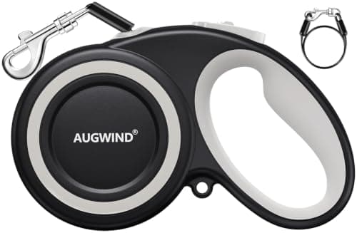 Retractable Dog Leash with Stainless Steel Anti-Chew Cable for Small & Medium Dogs up to 50 lbs | 16 ft Strong Nylon Reflective Tape | Quick Lock System (Medium, White)