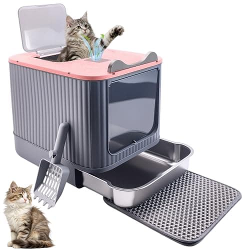 Stainless Steel Cat Litter Box Enclosed, Small, Dual Entry, Pull-Out Tray