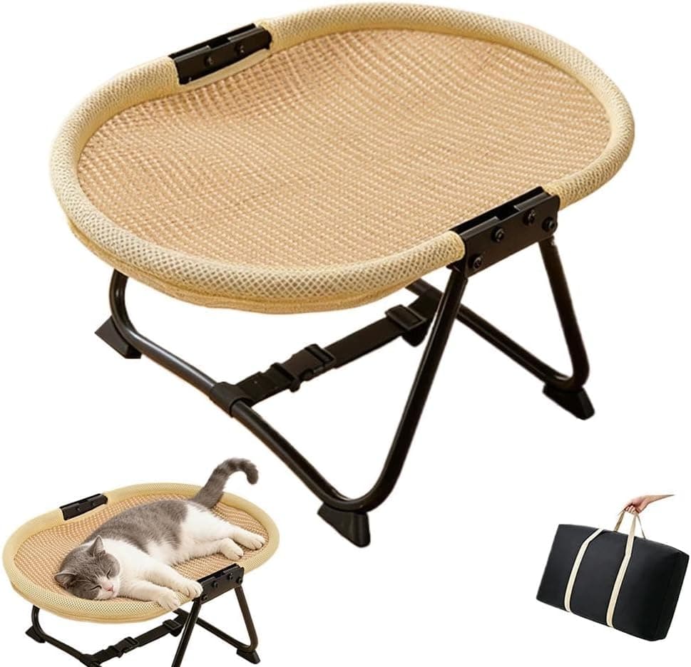 Cat Bed Hammock, Free-Standing Elevated Cot for Indoors and Outdoors, Foldable No-Assembly with Breathable Mesh (Brown)