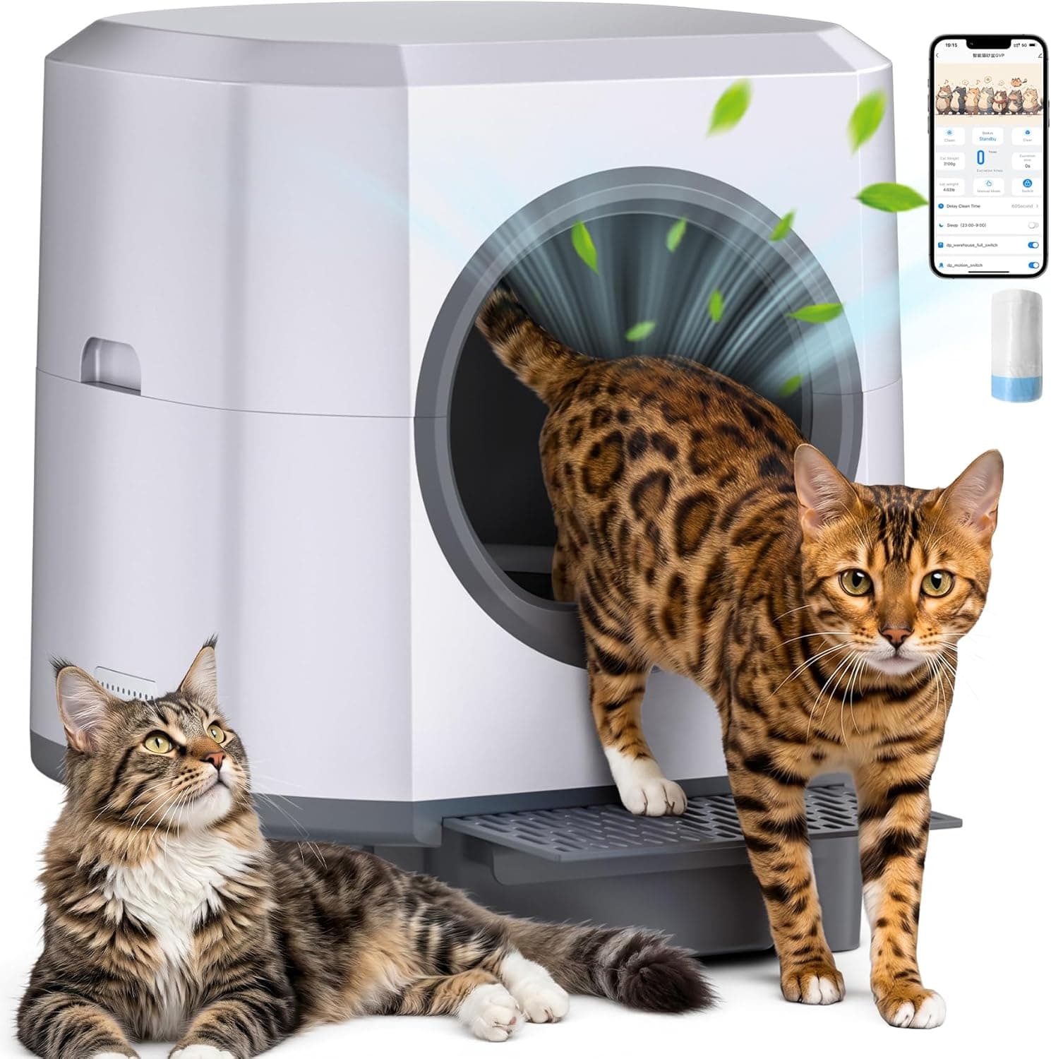 Eyesun Automatic Litter Box, Self Cleaning 90L Large Capacity with APP Control, Odor Control, Safety Sensor (Milk White)
