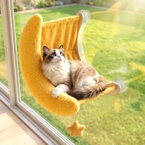 BOLIAN Cat Window Perch Moon Shape, Large Window Cat Bed Washable