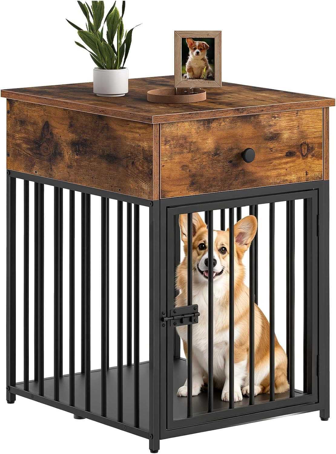 HOOBRO Dog Crate Furniture Wooden Dog House End Table w/ Drawer, Small Dog