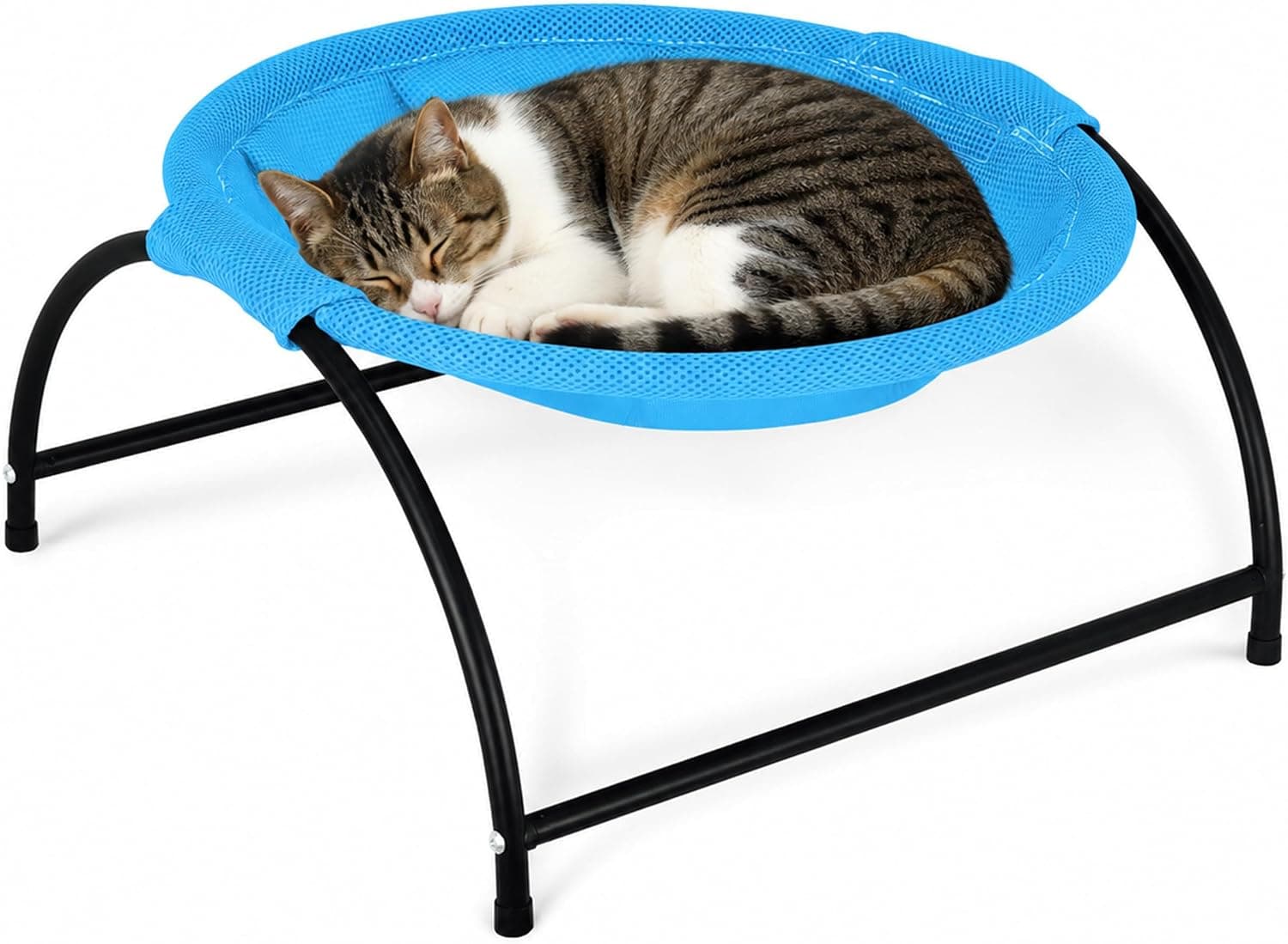 PHYEX Cat Bed Elevated Pet Hammock for Kitty & Small Dog, Easy Assembly Raised Cat Cot (Round Gray)