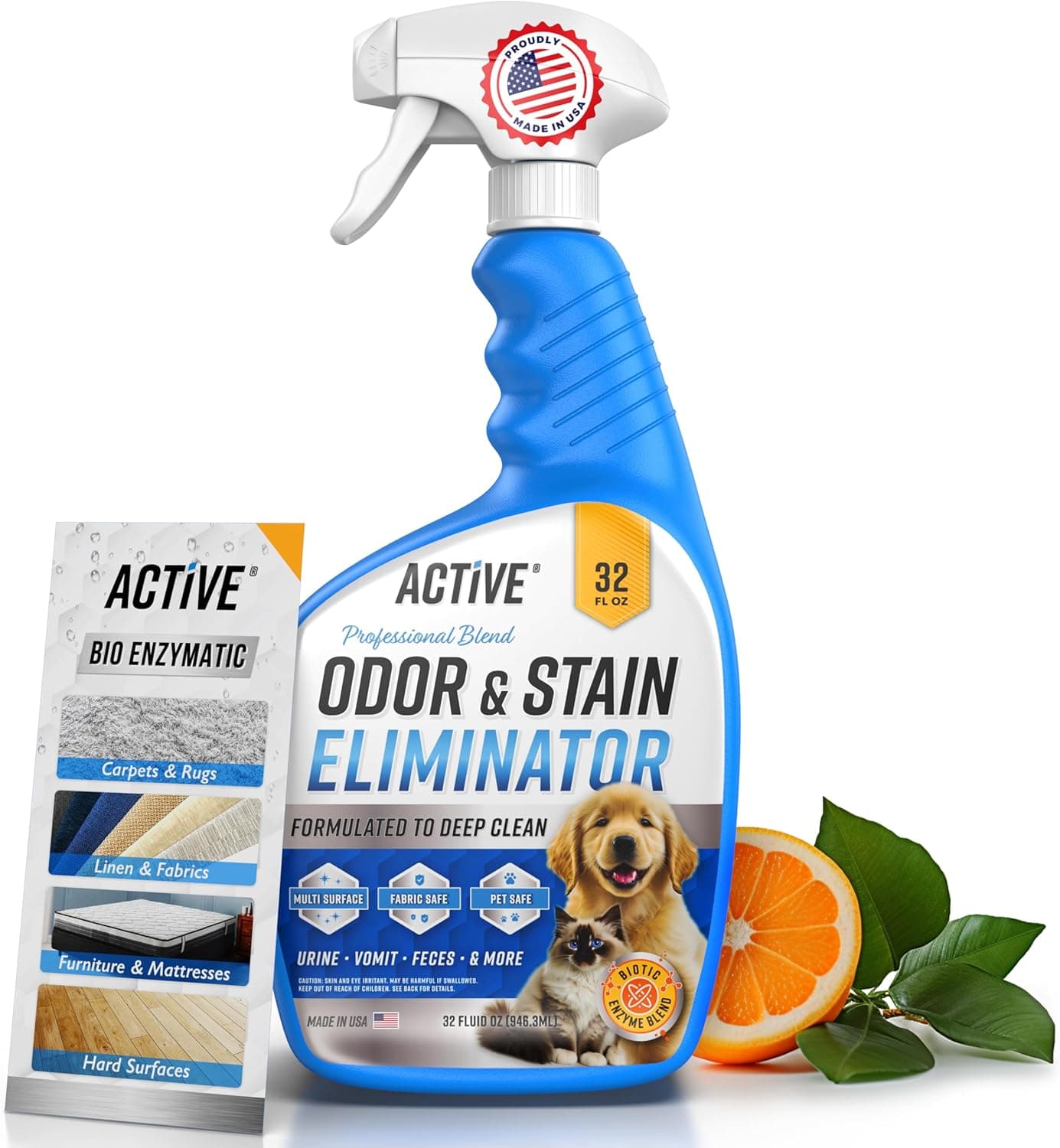 ACTIVE Pet Odor and Stain Eliminator 32oz Enzyme Cleaner Natural Citrus Oil