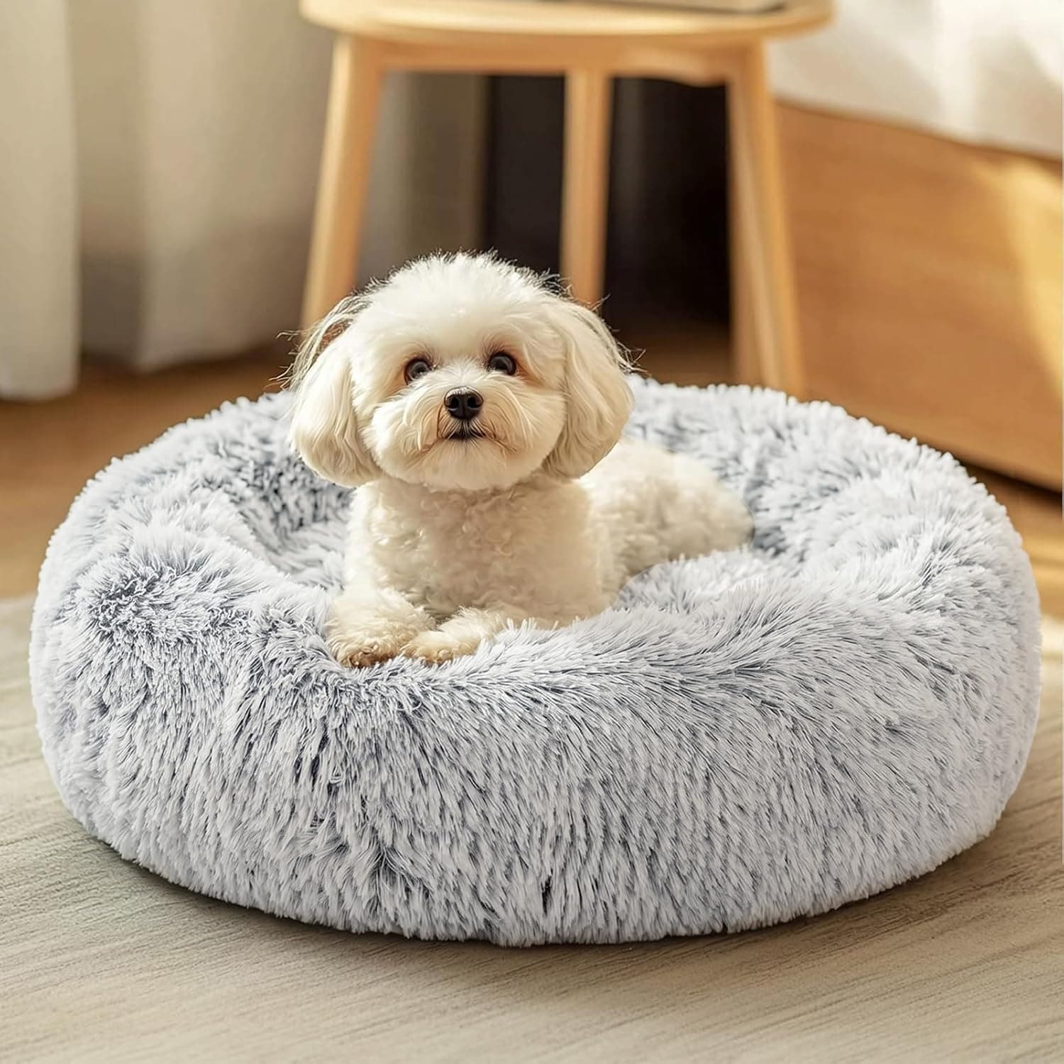 JOLLYVOGUE Calming Anti-Anxiety Fluffy Donut Dog & Cat Bed 23 inch