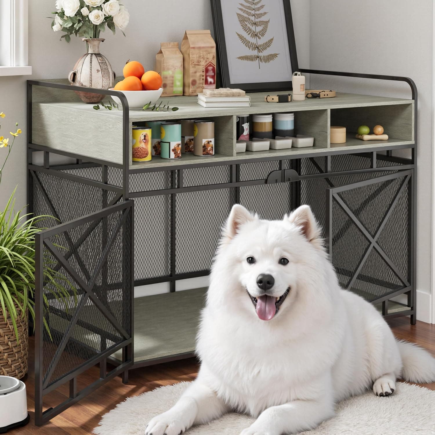 Fulhope Dog Crate Furniture 48" Heavy Duty Wooden End Table w/ 3 Drawers