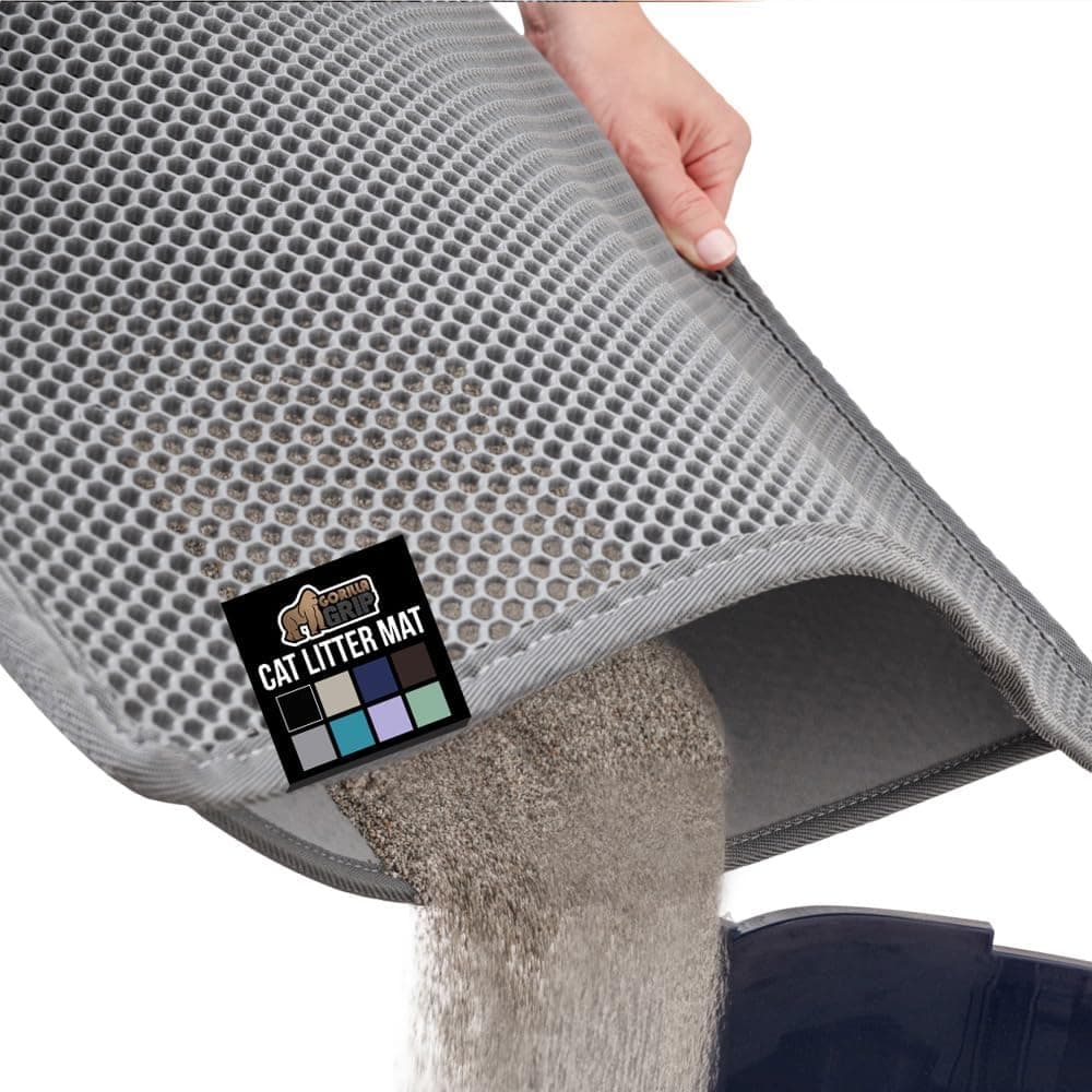 GORILLA GRIP Honeycomb Cat Litter Box Mat, Two Layer Trapping Waste Mats, 24x15 Gray